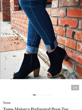 Toms Majorca Peep Toe Boot Black Suede Perforated Size 7M